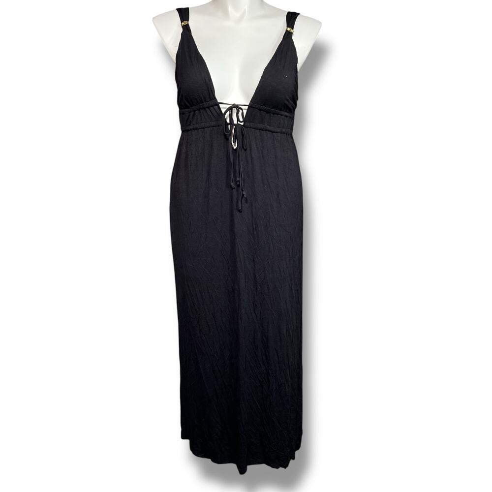 Tropical Escapes Large Black Maxi Swim Coverup Grecian Resort Dress Swimwear